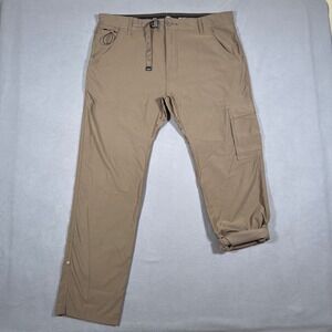 Prana Cargo Hiking Pants Brown Slim Fit Convertible‎ Roll Up Belted Mens 38x32